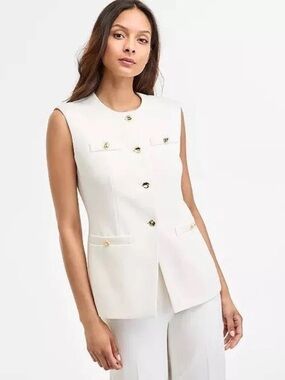 Anne Klein Sleeveless White Button-Front Vest